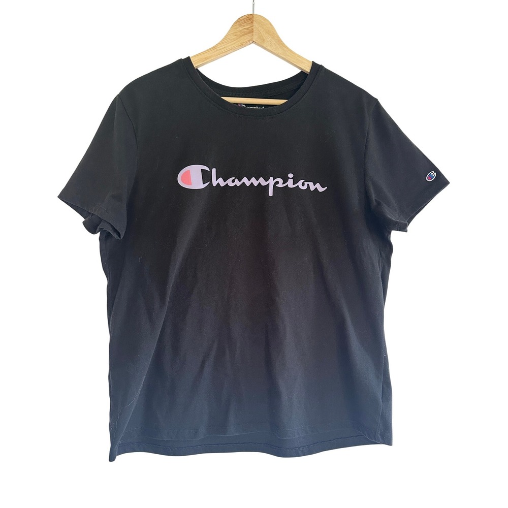 Champion‎ Athleticwear Black T-Shirt Womens Large L Short Sleeve Top